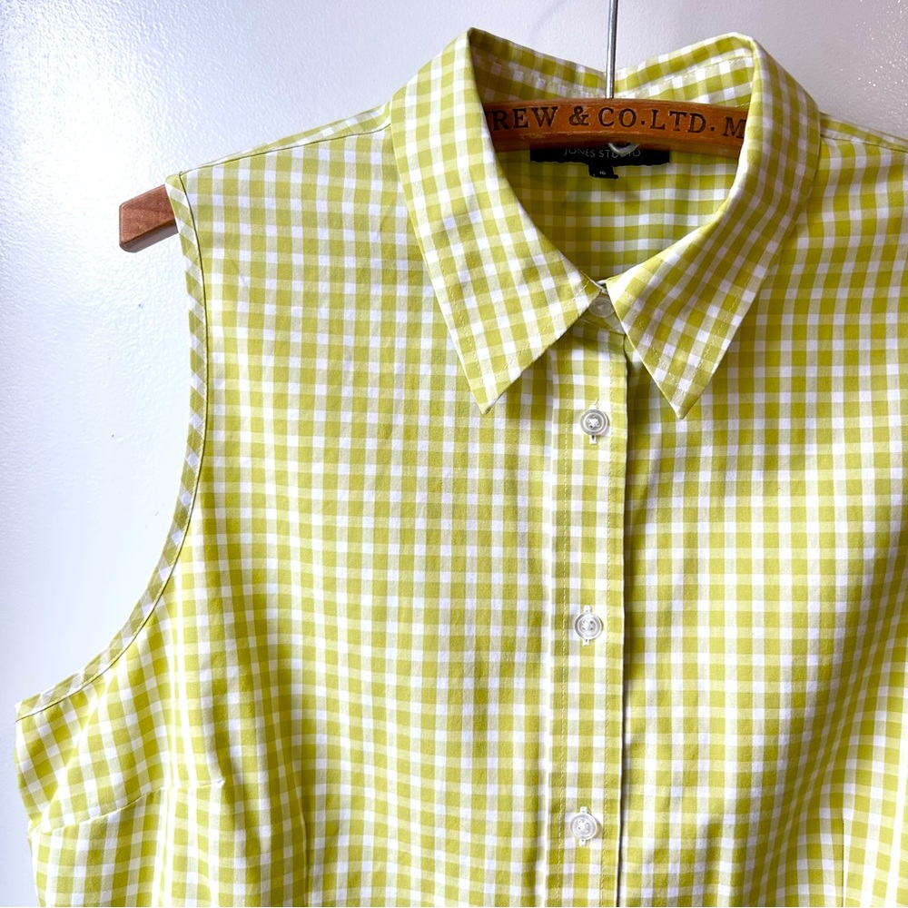 Jones Studio Bold Chartreuse Gingham Sleeveless Shirt